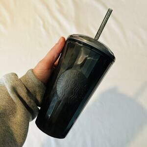 NWT Starbucks Black Domed Lid 16 oz Tumbler w/ Straw
